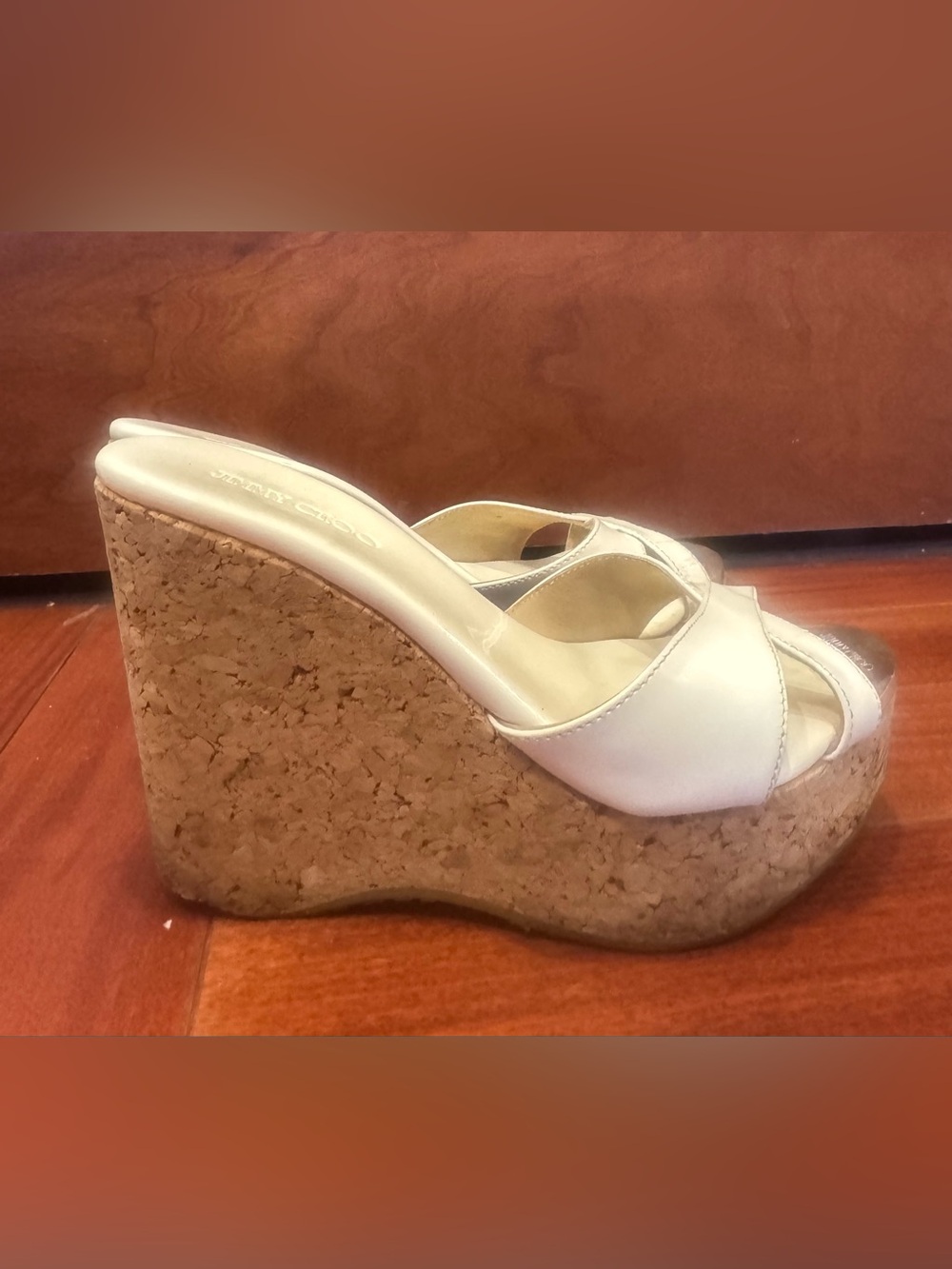 Authentic Jimmy Choo Patent Leather Cork Wedges Size 35